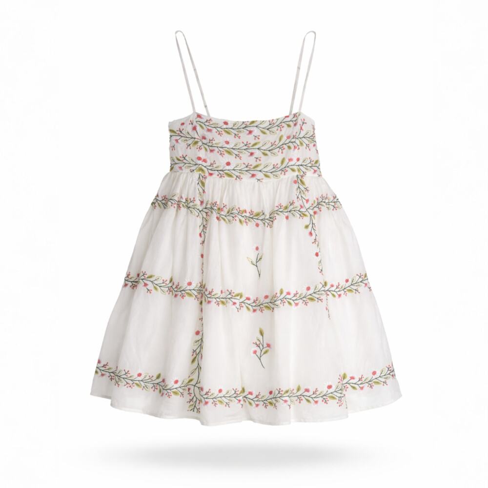 Samant Chauhan Cottage Boho Embroidered Babydoll Tiered Cami Mini Dress L Floral - Picture 14 of 14